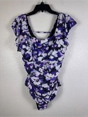 DACI Women's Purple White Floral Ruffle
One Piece Swimsuit Plus Size 16W